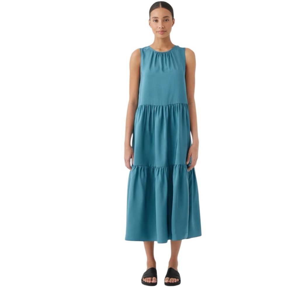 Eileen Fisher Women’s Washed Silk Tiered Dress River Size XL NEW/NWT